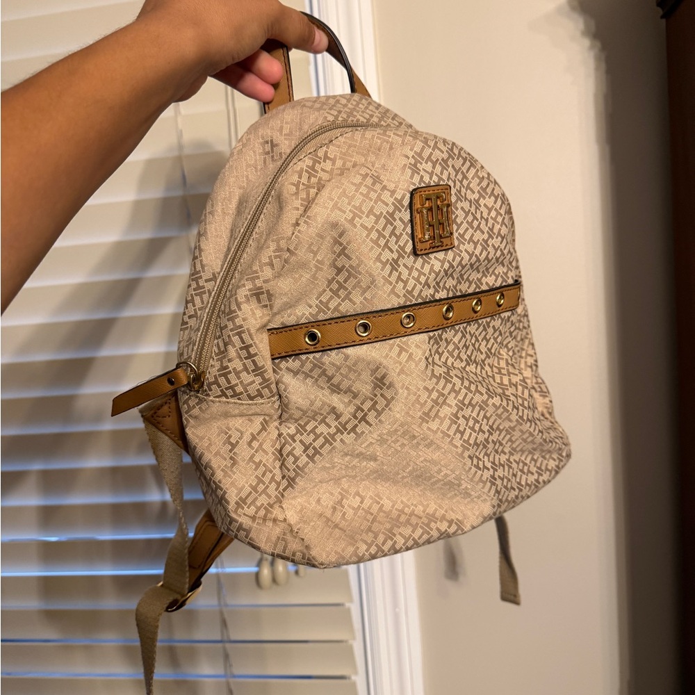 Tan and Gold Tommy Hilfiger Backpack
